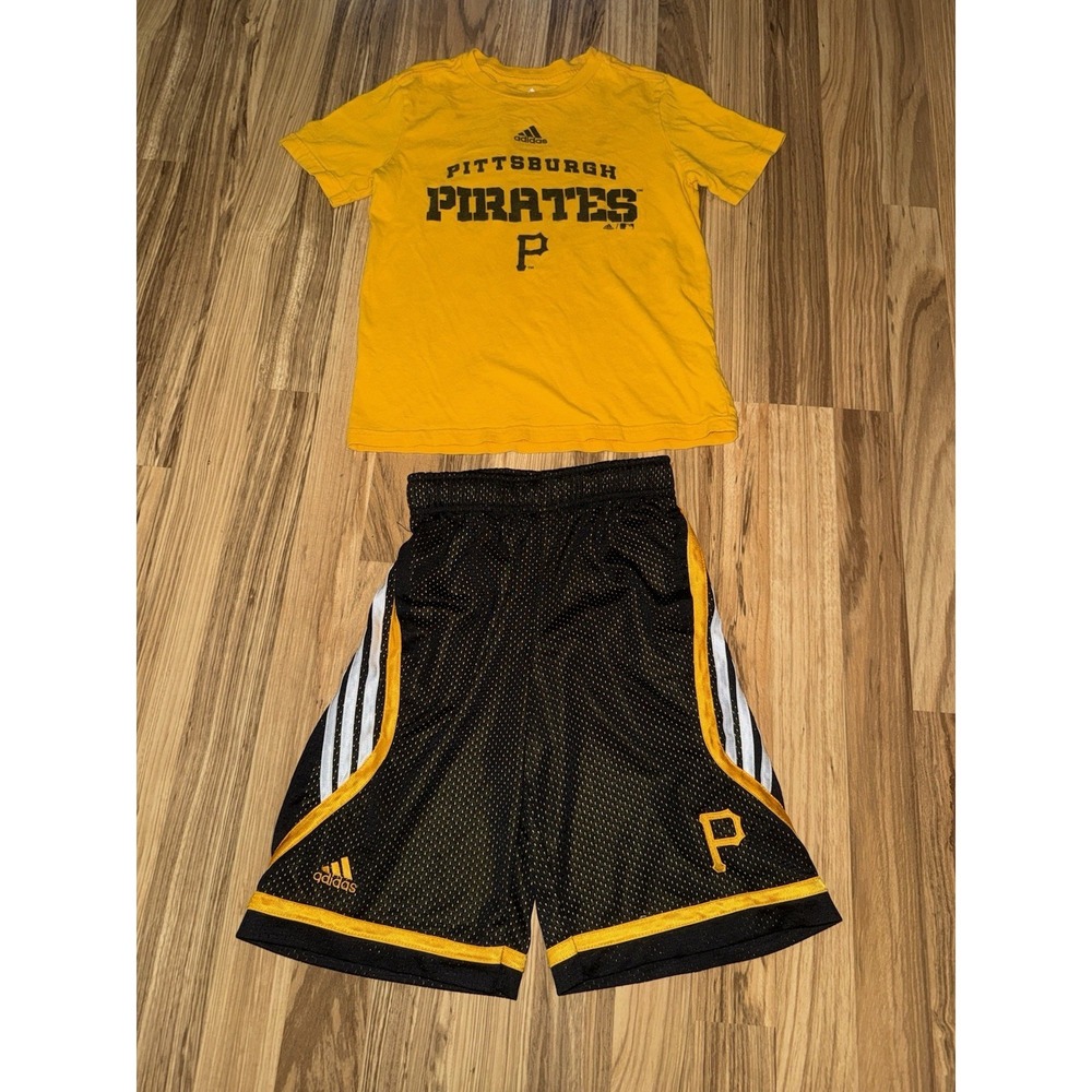 Adidas Pittsburgh Pirates Boys Sz Small 8 Outfit Cotton T-shirt Dri-fit Shorts